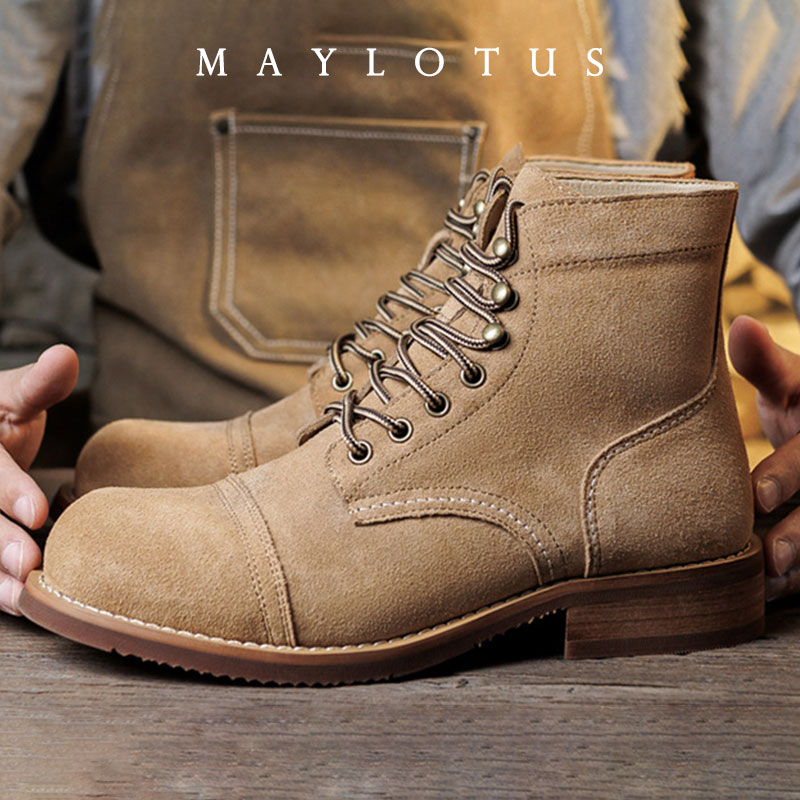 Vintage Fashion Boots - Suede Boot Goodyear-Welted Motorcycle Rugged Heritage