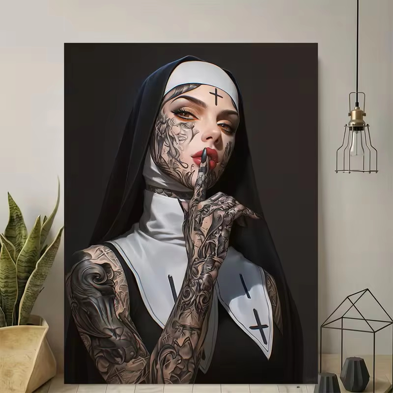 Fashion Girl Tattoo Nun Canvas - огляд і ціна Vintage Fashion Photos