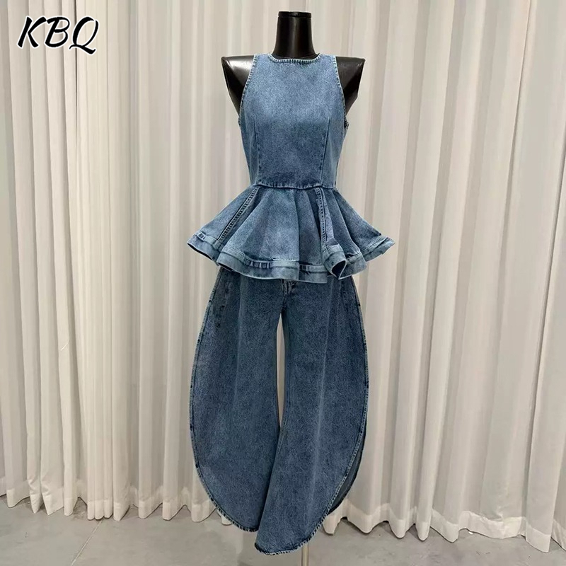 KBQ Blue Spliced Folds Two Pie - огляд і ціна Vintage Fashion Style Female