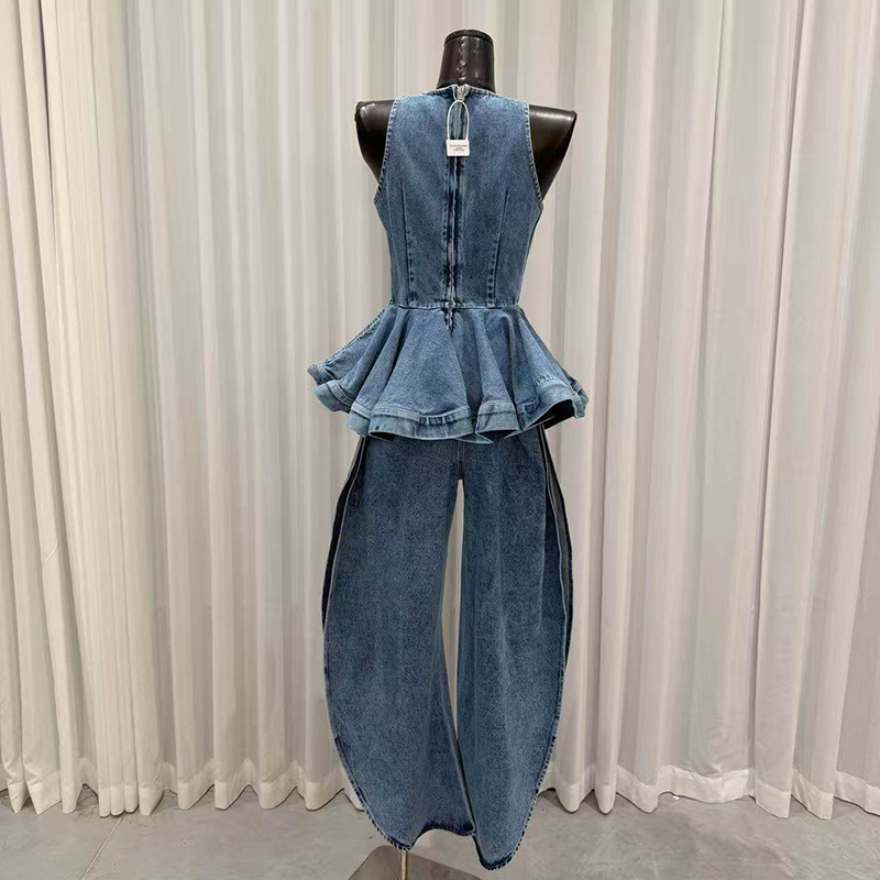 KBQ Blue Spliced Folds Two Pie - огляд і ціна Vintage Fashion Style Female