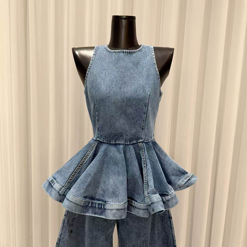 KBQ Blue Spliced Folds Two Pie - огляд і ціна Vintage Fashion Style Female