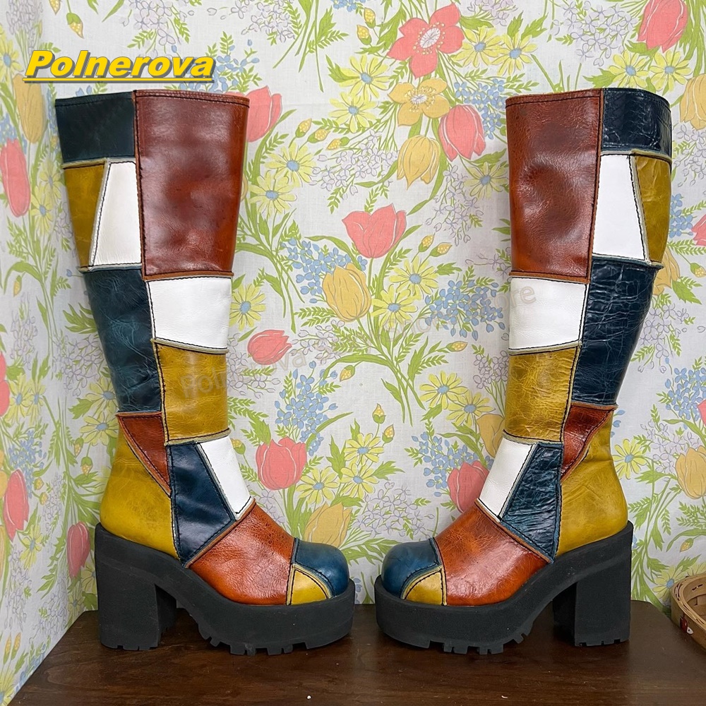 Women Retro Patchwork Leather  - огляд і ціна Vintage Fashion Boots