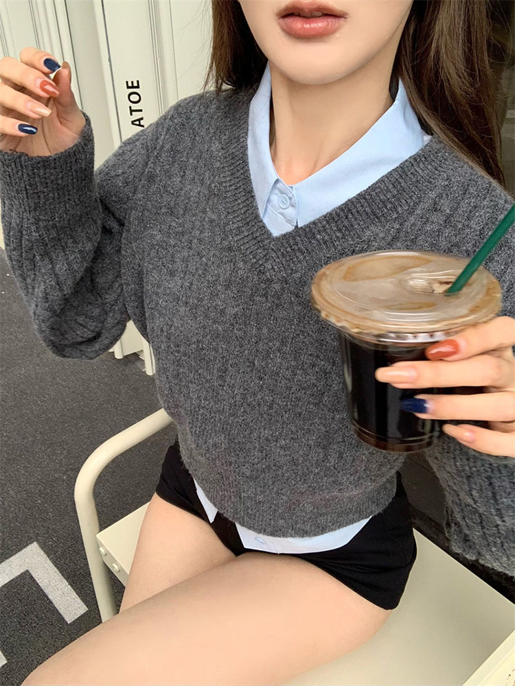 Basic Grey Cropped Sweater Wom - огляд і ціна Vintage Fashion Style Female
