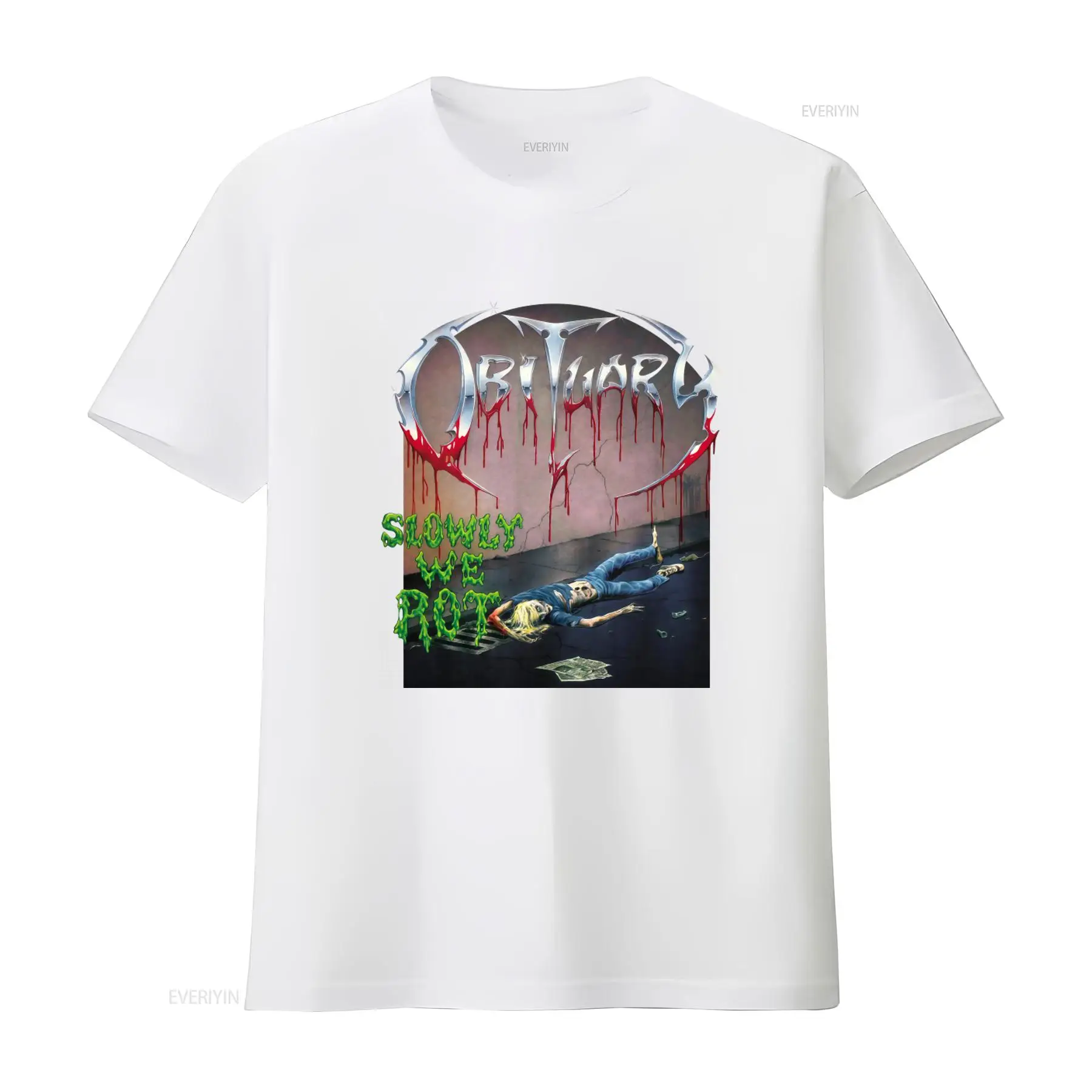 OBITUARY Slowly We Rot Print T - огляд і ціна Vintage Fashion Obituaries